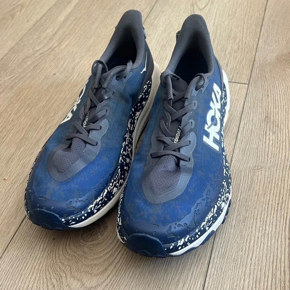 Hoka Speedgoat 5 Trail Running Shoes Blue White Speckled Mens Size 12